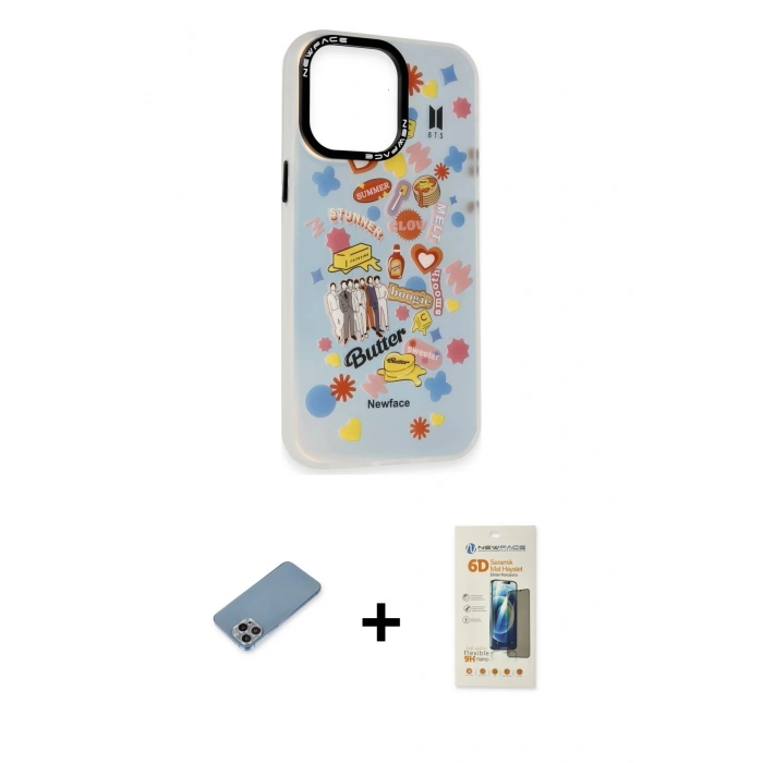 MARSİLYAN™- iPhone 13 Pro Max Kılıf Siluet Çizgi Koleksiyonu - Siyah 6D Mat Seramik Hayalet Nano Ekran Koruyucu + Shine Kamera Lens Koruma Cam - GI