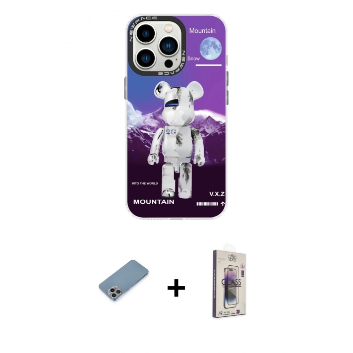MARSİLYAN™- iPhone 13 Pro Max Kılıf Siluet Çizgi Koleksiyonu - Siyah Bilvis 3D Cam Ekran Koruyucu + Shine Kamera Lens Koruma Cam - GI