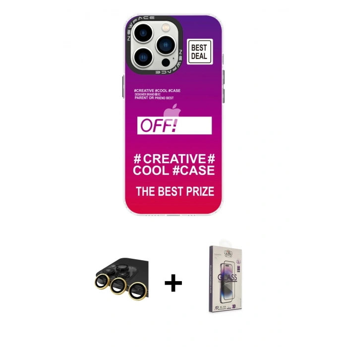 MARSİLYAN™- iPhone 13 Pro Max Kılıf Siluet Çizgi Koleksiyonu - Siyah Bilvis 3D Cam Ekran Koruyucu + Raze Metal Kamera Lens - GD