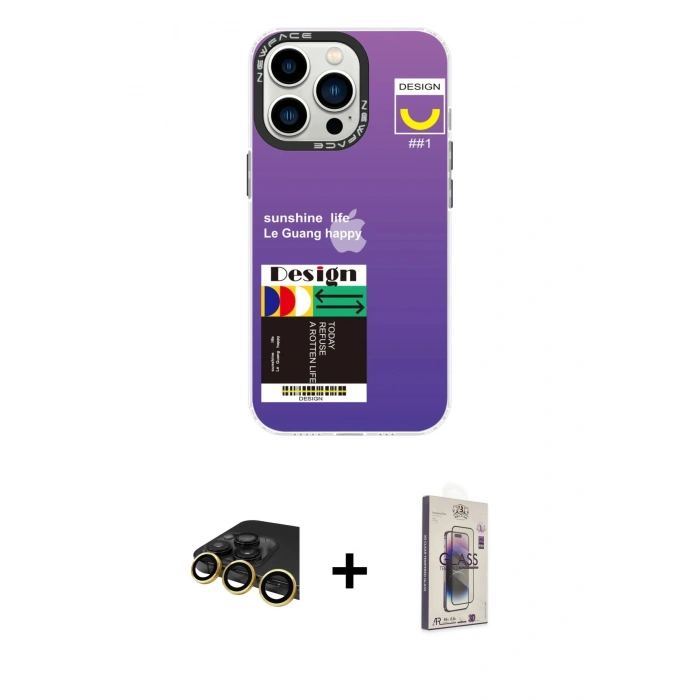 MARSİLYAN™- iPhone 13 Pro Max Kılıf Siluet Çizgi Koleksiyonu - Siyah Bilvis 3D Cam Ekran Koruyucu + Raze Metal Kamera Lens - GD