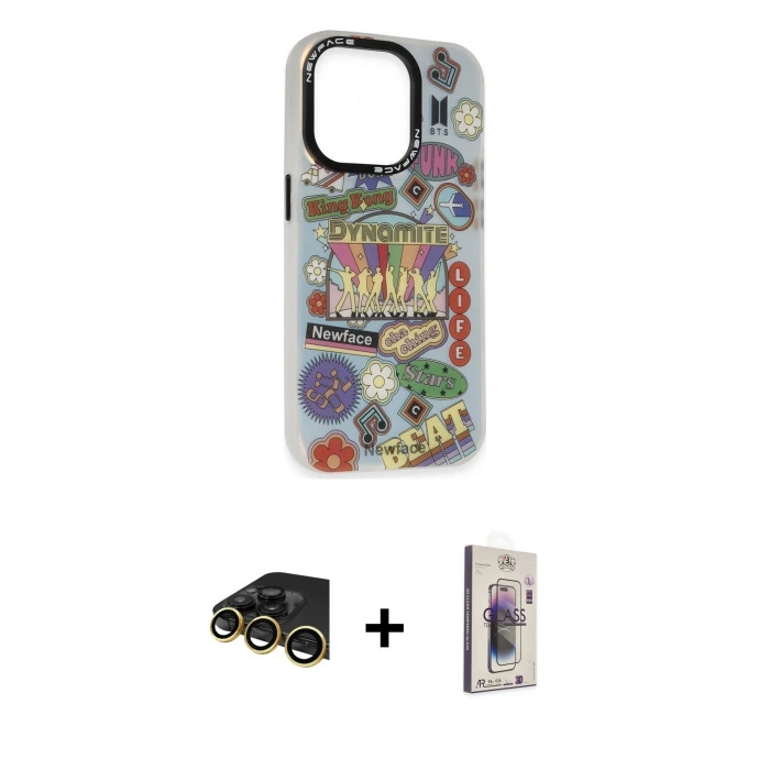MARSİLYAN™- iPhone 13 Pro Max Kılıf Siluet Çizgi Koleksiyonu - Siyah Bilvis 3D Cam Ekran Koruyucu + Raze Metal Kamera Lens - GD