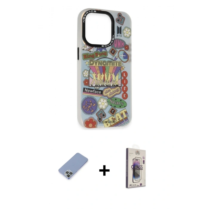 MARSİLYAN™- iPhone 13 Pro Max Kılıf Siluet Çizgi Koleksiyonu - Siyah Bilvis 3D Cam Ekran Koruyucu + Metal Kamera Lens Koruma Cam - KUYL