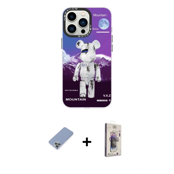 MARSİLYAN™- iPhone 13 Pro Max Kılıf Siluet Çizgi Koleksiyonu - Siyah Bilvis 3D Cam Ekran Koruyucu + Metal Kamera Lens Koruma Cam - KUYL