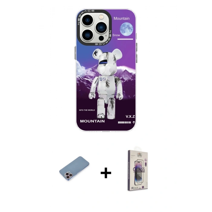 MARSİLYAN™- iPhone 13 Pro Max Kılıf Siluet Çizgi Koleksiyonu - Siyah Bilvis 3D Cam Ekran Koruyucu + Shine Kamera Lens Koruma Cam - PE
