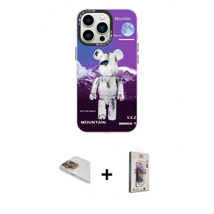 MARSİLYAN™- iPhone 13 Pro Max Kılıf Siluet Çizgi Koleksiyonu - Siyah Bilvis 3D Cam Ekran Koruyucu + Pers Alüminyum Kamera Lens - GD