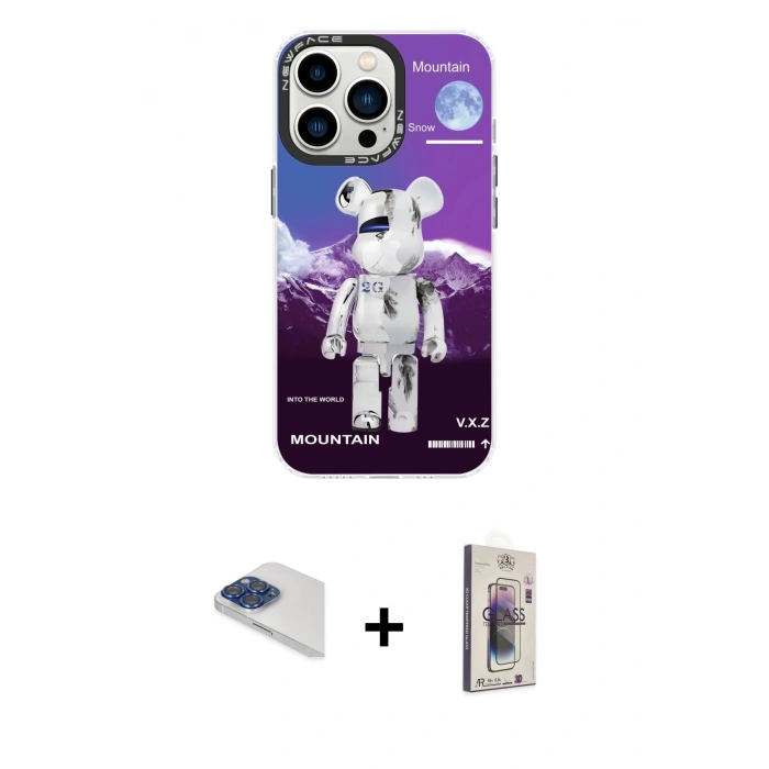 MARSİLYAN™- iPhone 13 Pro Max Kılıf Siluet Çizgi Koleksiyonu - Siyah Bilvis 3D Cam Ekran Koruyucu + Pers Alüminyum Kamera Lens - LT