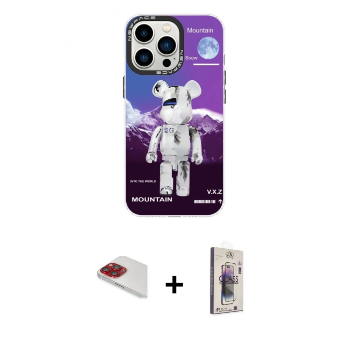 MARSİLYAN™- iPhone 13 Pro Max Kılıf Siluet Çizgi Koleksiyonu - Siyah Bilvis 3D Cam Ekran Koruyucu + Pers Alüminyum Kamera Lens - KI