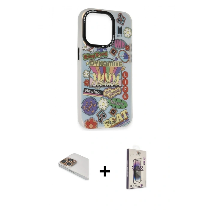 MARSİLYAN™- iPhone 13 Pro Max Kılıf Siluet Çizgi Koleksiyonu - Siyah Bilvis 3D Cam Ekran Koruyucu + Pers Alüminyum Kamera Lens - GD