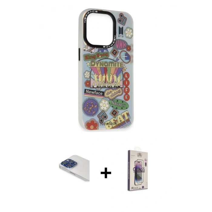 MARSİLYAN™- iPhone 13 Pro Max Kılıf Siluet Çizgi Koleksiyonu - Siyah Bilvis 3D Cam Ekran Koruyucu + Pers Alüminyum Kamera Lens - LT