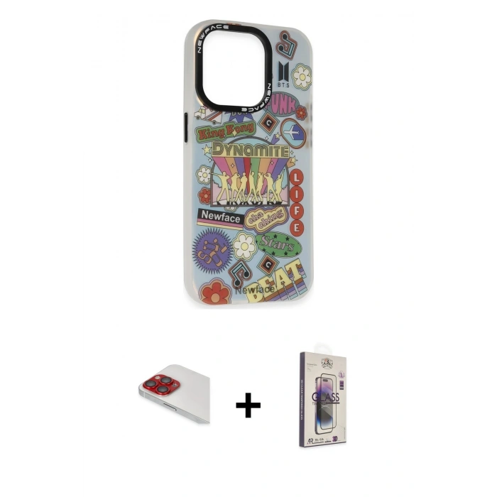 MARSİLYAN™- iPhone 13 Pro Max Kılıf Siluet Çizgi Koleksiyonu - Siyah Bilvis 3D Cam Ekran Koruyucu + Pers Alüminyum Kamera Lens - KI