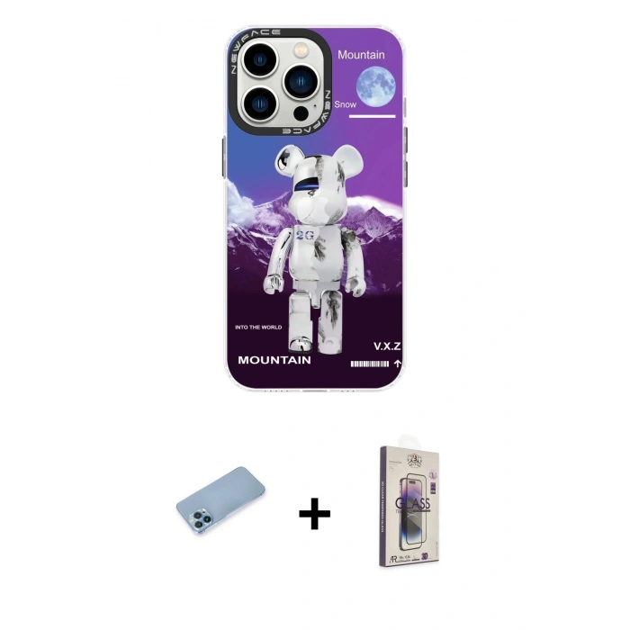 MARSİLYAN™- iPhone 13 Pro Max Kılıf Siluet Çizgi Koleksiyonu - Siyah Bilvis 3D Cam Ekran Koruyucu + Shine Kamera Lens Koruma Cam - MI
