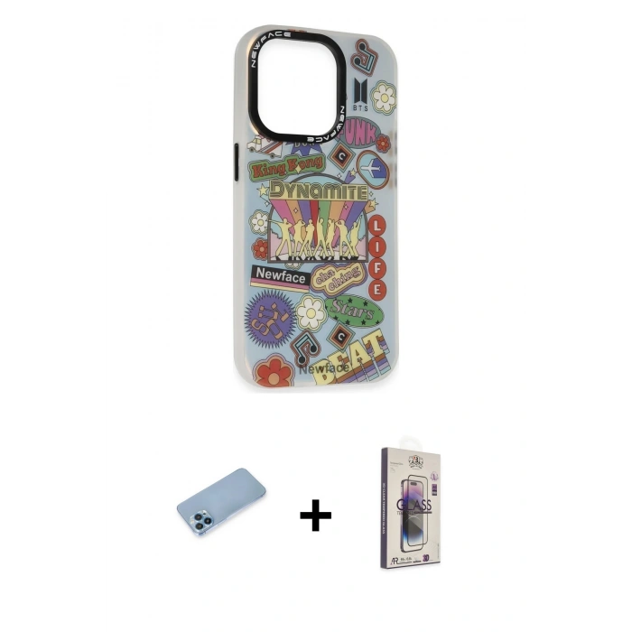 MARSİLYAN™- iPhone 13 Pro Max Kılıf Siluet Çizgi Koleksiyonu - Siyah Bilvis 3D Cam Ekran Koruyucu + Shine Kamera Lens Koruma Cam - MI