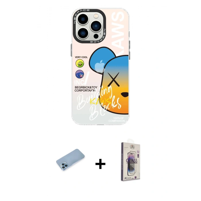 MARSİLYAN™- iPhone 13 Pro Max Kılıf Siluet Çizgi Koleksiyonu - Siyah Bilvis 3D Cam Ekran Koruyucu + Shine Kamera Lens Koruma Cam - MI