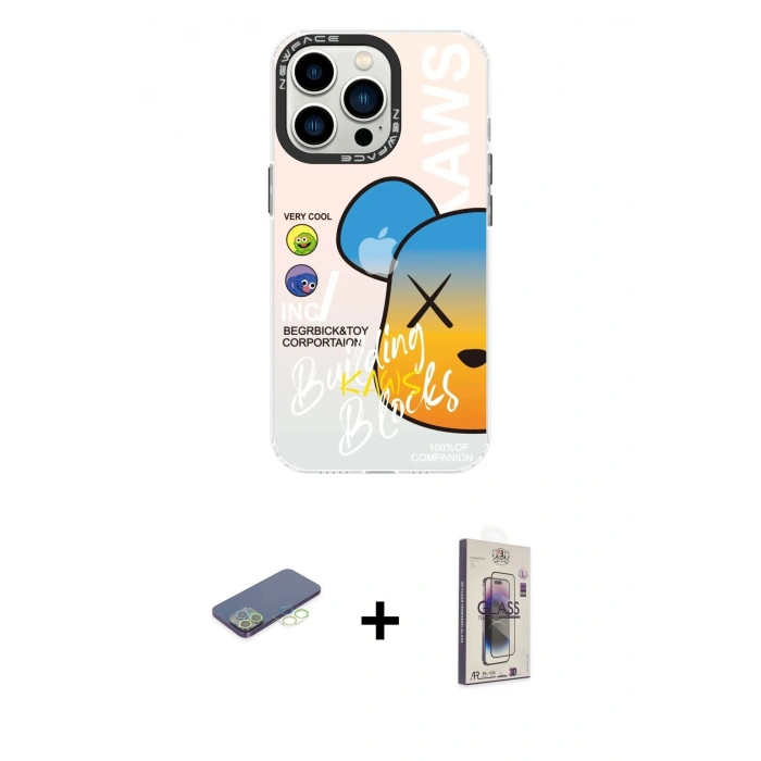 MARSİLYAN™- iPhone 13 Pro Max Kılıf Siluet Çizgi Koleksiyonu - Siyah Bilvis 3D Cam Ekran Koruyucu + Renkli Kamera Lens Koruma Cam - YL