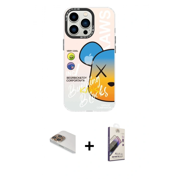 MARSİLYAN™- iPhone 13 Pro Max Kılıf Siluet Çizgi Koleksiyonu - Siyah Bilvis 3D Mat Cam Ekran Koruyucu + Pers Alüminyum Kamera Lens - GD