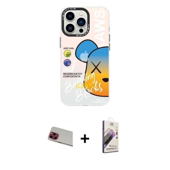 MARSİLYAN™- iPhone 13 Pro Max Kılıf Siluet Çizgi Koleksiyonu - Siyah Bilvis 3D Mat Cam Ekran Koruyucu + Rainbow Kamera Lens Koruma Cam - KI