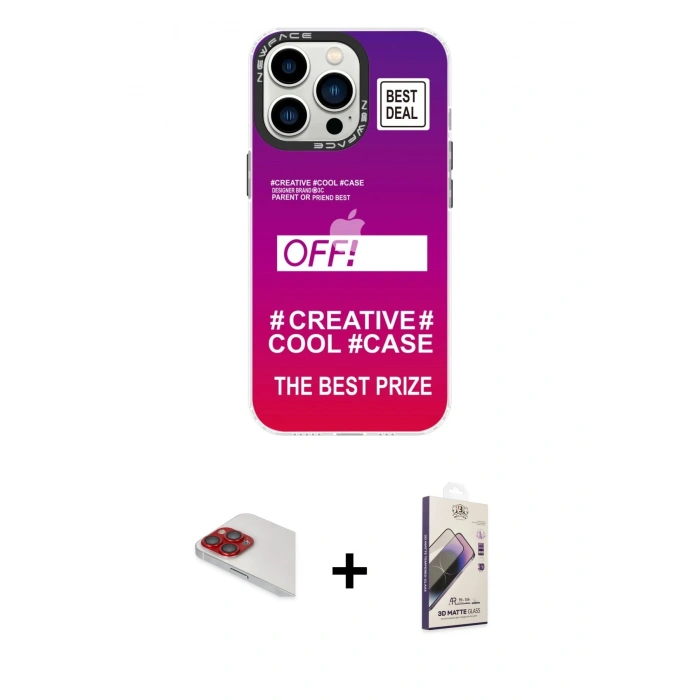 MARSİLYAN™- iPhone 13 Pro Max Kılıf Siluet Çizgi Koleksiyonu - Siyah Bilvis 3D Mat Cam Ekran Koruyucu + Pers Alüminyum Kamera Lens - KI