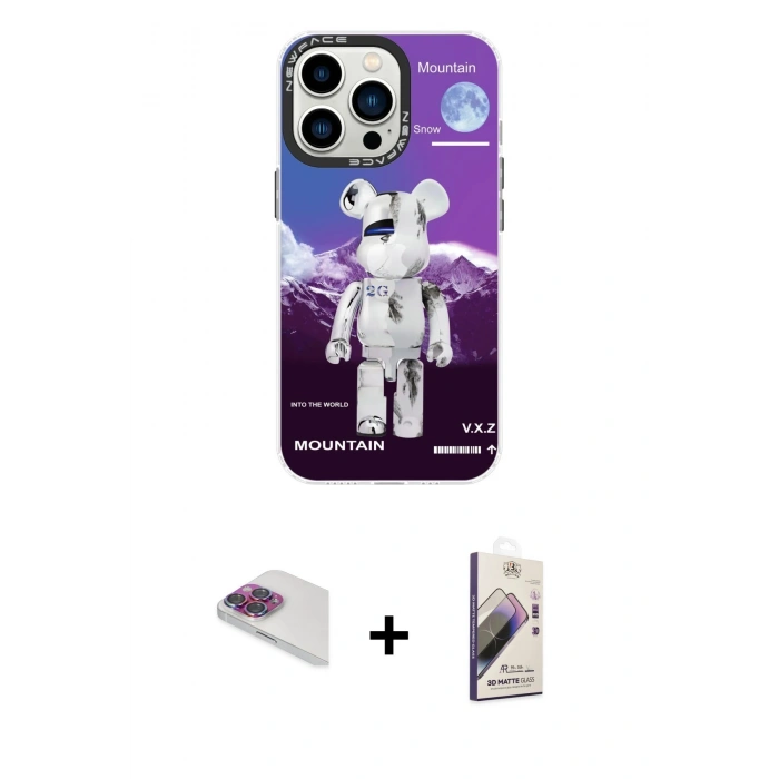 MARSİLYAN™- iPhone 13 Pro Max Kılıf Siluet Çizgi Koleksiyonu - Siyah Bilvis 3D Mat Cam Ekran Koruyucu + Pers Alüminyum Kamera Lens - GI