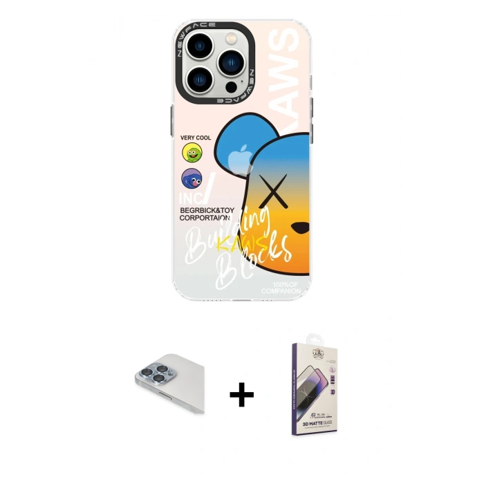 MARSİLYAN™- iPhone 13 Pro Max Kılıf Siluet Çizgi Koleksiyonu - Siyah Bilvis 3D Mat Cam Ekran Koruyucu + Pers Alüminyum Kamera Lens - SABE
