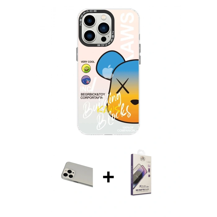 MARSİLYAN™- iPhone 13 Pro Max Kılıf Siluet Çizgi Koleksiyonu - Siyah Bilvis 3D Mat Cam Ekran Koruyucu + Rainbow Kamera Lens Koruma Cam - BZ