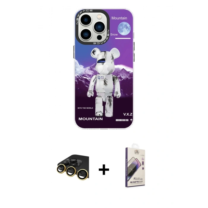 MARSİLYAN™- iPhone 13 Pro Max Kılıf Siluet Çizgi Koleksiyonu - Siyah Bilvis 3D Mat Cam Ekran Koruyucu + Raze Metal Kamera Lens - GD