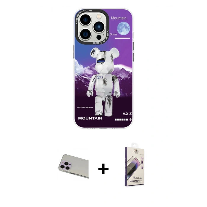 MARSİLYAN™- iPhone 13 Pro Max Kılıf Siluet Çizgi Koleksiyonu - Siyah Bilvis 3D Mat Cam Ekran Koruyucu + Rainbow Kamera Lens Koruma Cam - MR