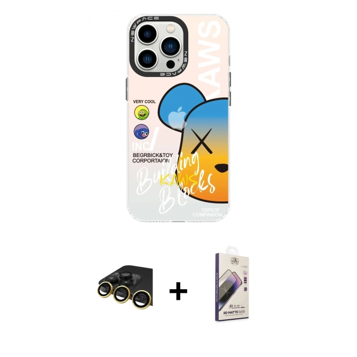 MARSİLYAN™- iPhone 13 Pro Max Kılıf Siluet Çizgi Koleksiyonu - Siyah Bilvis 3D Mat Cam Ekran Koruyucu + Raze Metal Kamera Lens - GD