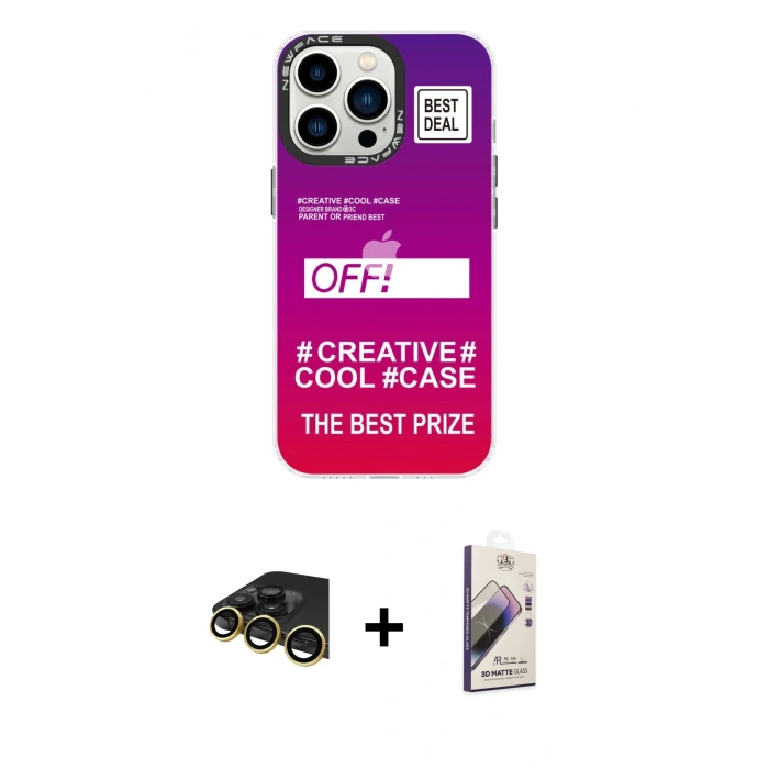 MARSİLYAN™- iPhone 13 Pro Max Kılıf Siluet Çizgi Koleksiyonu - Siyah Bilvis 3D Mat Cam Ekran Koruyucu + Raze Metal Kamera Lens - GD