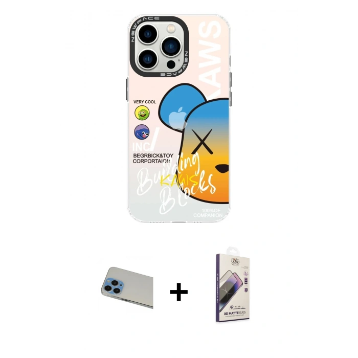 MARSİLYAN™- iPhone 13 Pro Max Kılıf Siluet Çizgi Koleksiyonu - Siyah Bilvis 3D Mat Cam Ekran Koruyucu + Rainbow Kamera Lens Koruma Cam - MI