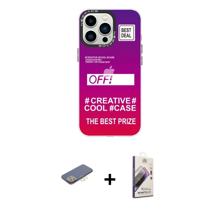 MARSİLYAN™- iPhone 13 Pro Max Kılıf Siluet Çizgi Koleksiyonu - Siyah Bilvis 3D Mat Cam Ekran Koruyucu + Renkli Kamera Lens Koruma Cam - SI