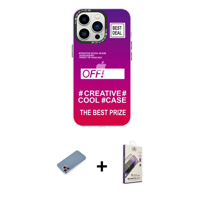 MARSİLYAN™- iPhone 13 Pro Max Kılıf Siluet Çizgi Koleksiyonu - Siyah Bilvis 3D Mat Cam Ekran Koruyucu + Shine Kamera Lens Koruma Cam - PE
