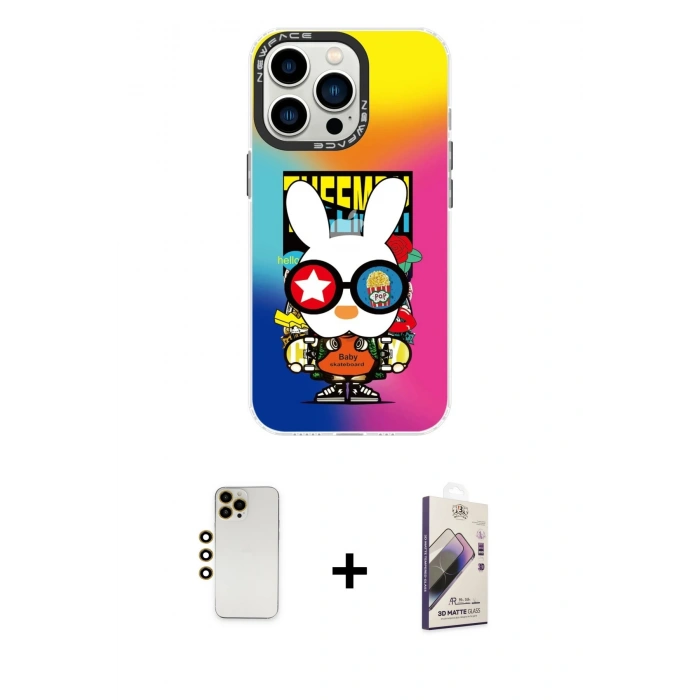 MARSİLYAN™- iPhone 13 Pro Max Kılıf Siluet Çizgi Koleksiyonu - Siyah Bilvis 3D Mat Cam Ekran Koruyucu + Shine Kamera Lens - GD