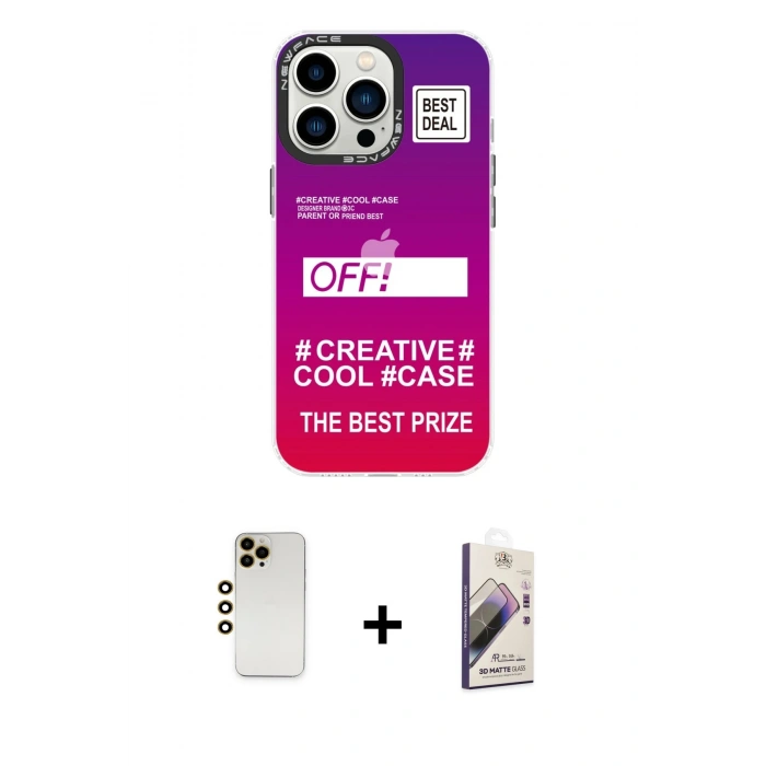 MARSİLYAN™- iPhone 13 Pro Max Kılıf Siluet Çizgi Koleksiyonu - Siyah Bilvis 3D Mat Cam Ekran Koruyucu + Shine Kamera Lens - GD