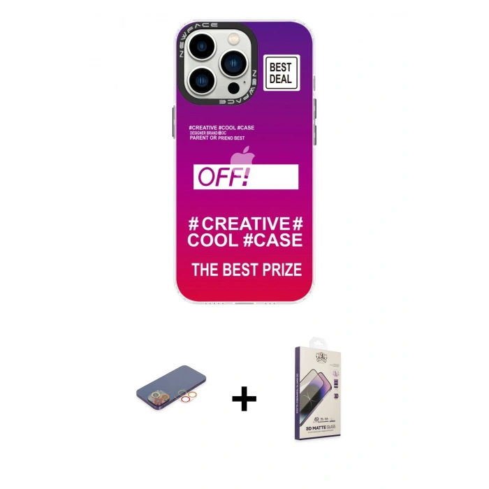 MARSİLYAN™- iPhone 13 Pro Max Kılıf Siluet Çizgi Koleksiyonu - Siyah Bilvis 3D Mat Cam Ekran Koruyucu + Renkli Kamera Lens Koruma Cam - TU