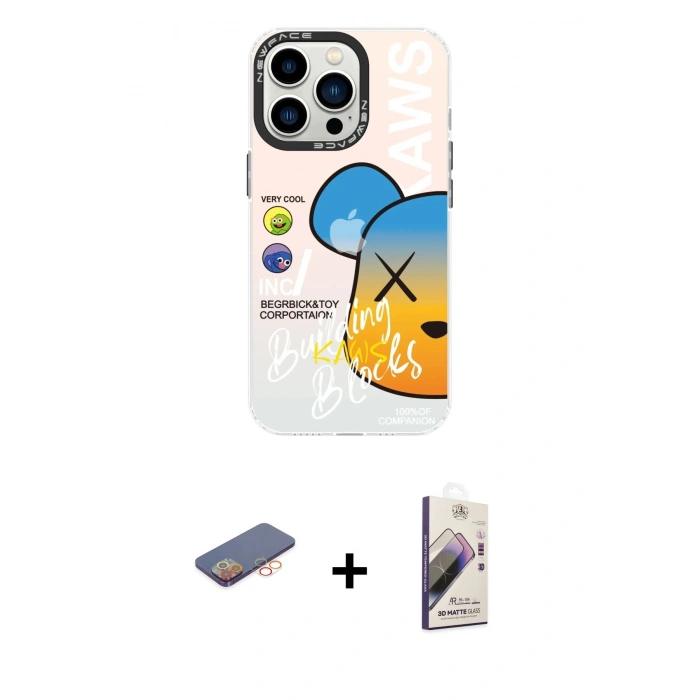 MARSİLYAN™- iPhone 13 Pro Max Kılıf Siluet Çizgi Koleksiyonu - Siyah Bilvis 3D Mat Cam Ekran Koruyucu + Renkli Kamera Lens Koruma Cam - TU