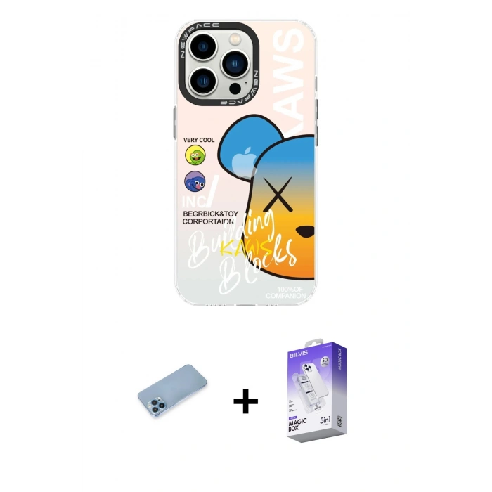 MARSİLYAN™- iPhone 13 Pro Max Kılıf Siluet Çizgi Koleksiyonu - Siyah Bilvis 5in1 3D Magic Cam Ekran Koruyucu + Shine Kamera Lens Koruma Cam - MI