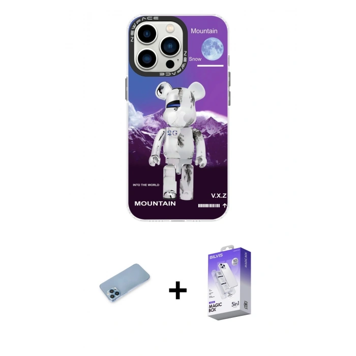 MARSİLYAN™- iPhone 13 Pro Max Kılıf Siluet Çizgi Koleksiyonu - Siyah Bilvis 5in1 3D Magic Cam Ekran Koruyucu + Shine Kamera Lens Koruma Cam - MI
