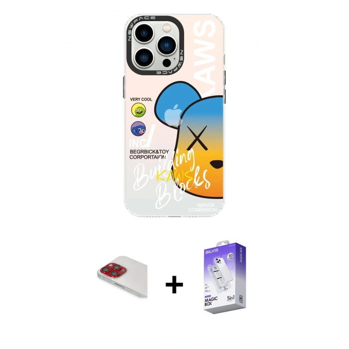 MARSİLYAN™- iPhone 13 Pro Max Kılıf Siluet Çizgi Koleksiyonu - Siyah Bilvis 5in1 3D Magic Cam Ekran Koruyucu + Kırmızı Pers Alüminyum Kamera Lens