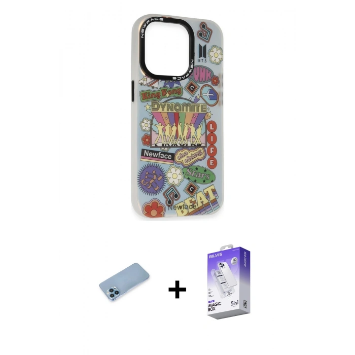 MARSİLYAN™- iPhone 13 Pro Max Kılıf Siluet Çizgi Koleksiyonu - Siyah Bilvis 5in1 3D Magic Cam Ekran Koruyucu + Shine Kamera Lens Koruma Cam - MI