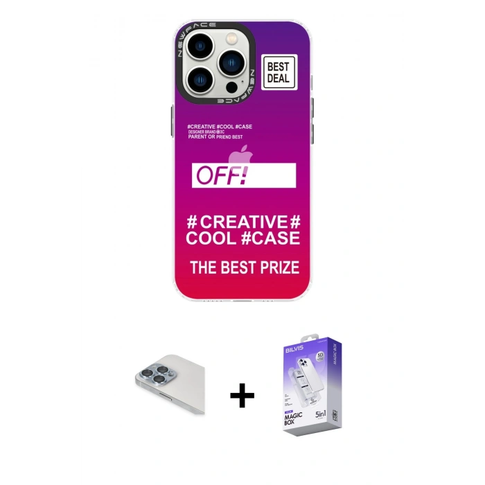 MARSİLYAN™- iPhone 13 Pro Max Kılıf Siluet Çizgi Koleksiyonu - Siyah Bilvis 5in1 3D Magic Cam Ekran Koruyucu + Pers Alüminyum Kamera Lens - SABE