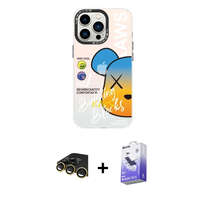 MARSİLYAN™- iPhone 13 Pro Max Kılıf Siluet Çizgi Koleksiyonu - Siyah Bilvis 5in1 5D Magic Hayalet Cam Ekran Koruyucu + Raze Metal Kamera Lens - GD