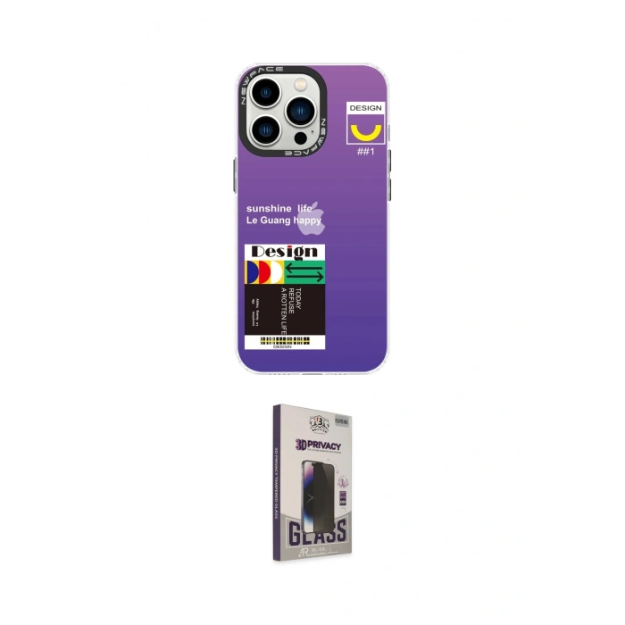 MARSİLYAN™- iPhone 13 Pro Max Kılıf Siluet Çizgi Koleksiyonu - Siyah Bilvis Hayalet Cam Ekran Koruyucu