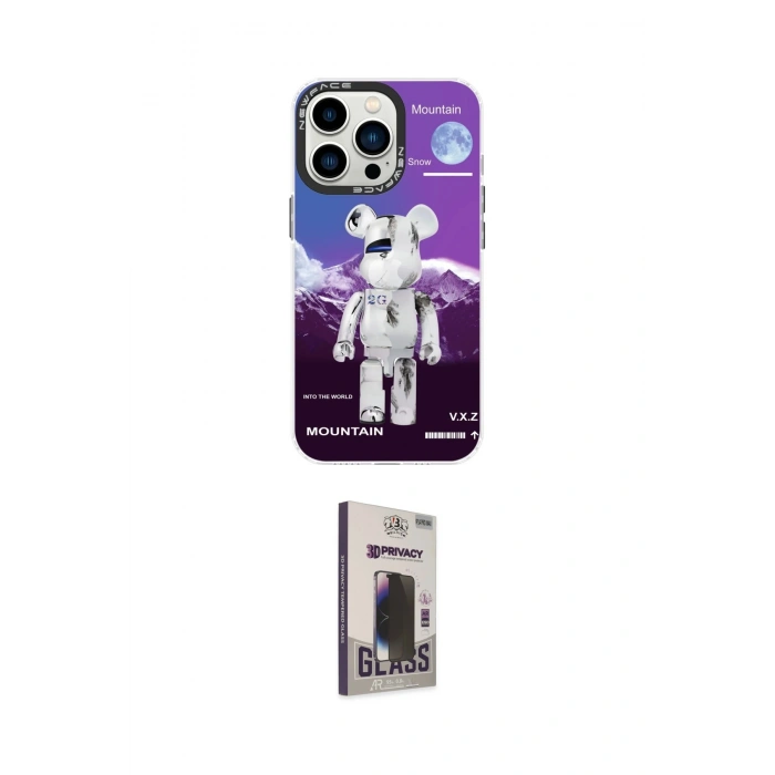 MARSİLYAN™- iPhone 13 Pro Max Kılıf Siluet Çizgi Koleksiyonu - Siyah Bilvis Hayalet Cam Ekran Koruyucu