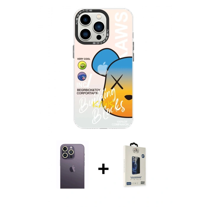 MARSİLYAN™- iPhone 13 Pro Max Kılıf Siluet Çizgi Koleksiyonu - Siyah Bilvis Hayalet Cam Ekran Koruyucu + Neon Fosforlu Kamera Lens - BZ