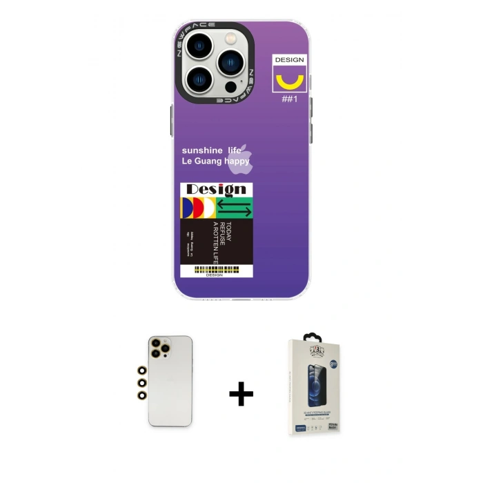 MARSİLYAN™- iPhone 13 Pro Max Kılıf Siluet Çizgi Koleksiyonu - Siyah Bilvis Hayalet Cam Ekran Koruyucu + Shine Kamera Lens - GD