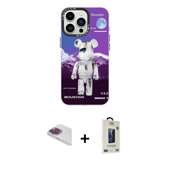 MARSİLYAN™- iPhone 13 Pro Max Kılıf Siluet Çizgi Koleksiyonu - Siyah Bilvis Hayalet Cam Ekran Koruyucu + Pers Alüminyum Kamera Lens - GI