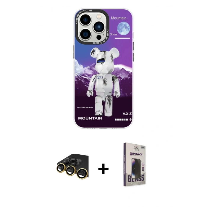 MARSİLYAN™- iPhone 13 Pro Max Kılıf Siluet Çizgi Koleksiyonu - Siyah Bilvis Hayalet Cam Ekran Koruyucu + Raze Metal Kamera Lens - GD