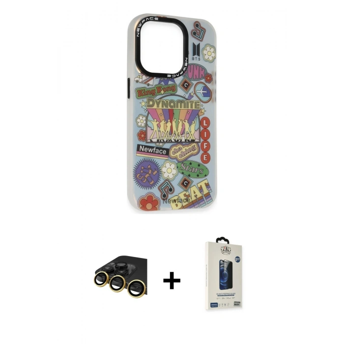 MARSİLYAN™- iPhone 13 Pro Max Kılıf Siluet Çizgi Koleksiyonu - Siyah Bilvis Hayalet Cam Ekran Koruyucu + Raze Metal Kamera Lens - GD