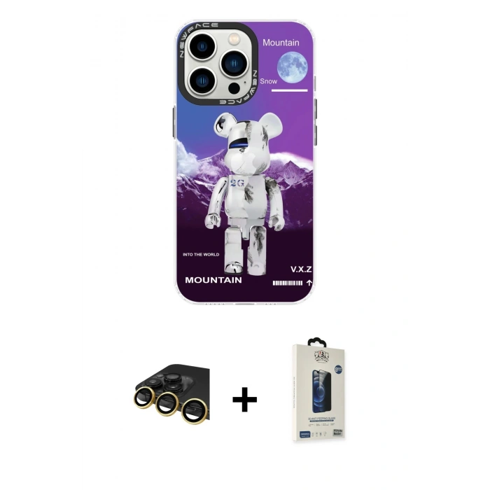 MARSİLYAN™- iPhone 13 Pro Max Kılıf Siluet Çizgi Koleksiyonu - Siyah Bilvis Hayalet Cam Ekran Koruyucu + Raze Metal Kamera Lens - GD