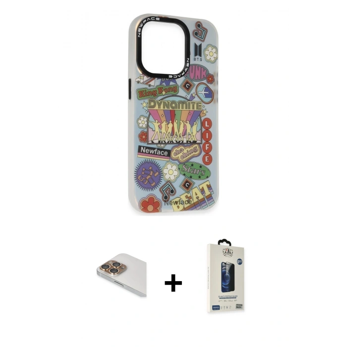 MARSİLYAN™- iPhone 13 Pro Max Kılıf Siluet Çizgi Koleksiyonu - Siyah Bilvis Hayalet Cam Ekran Koruyucu + Pers Alüminyum Kamera Lens - GD